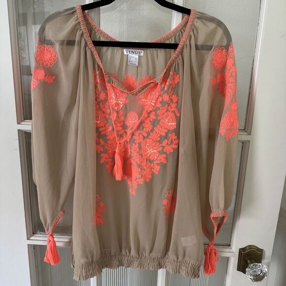 Venus Embroidered Blouse Beach Shirt Women's Large - Picture 1 of 11